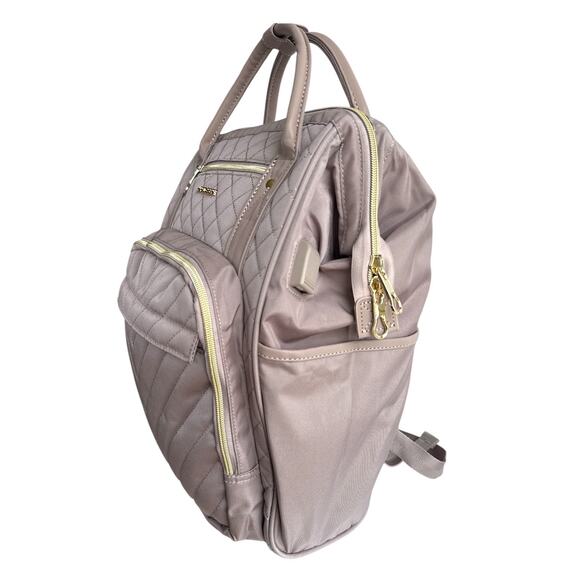 17” Quilted Laptop Backpack Dusty Beige Pink USB Port RFID Work Travel Bag NWOT main image 10